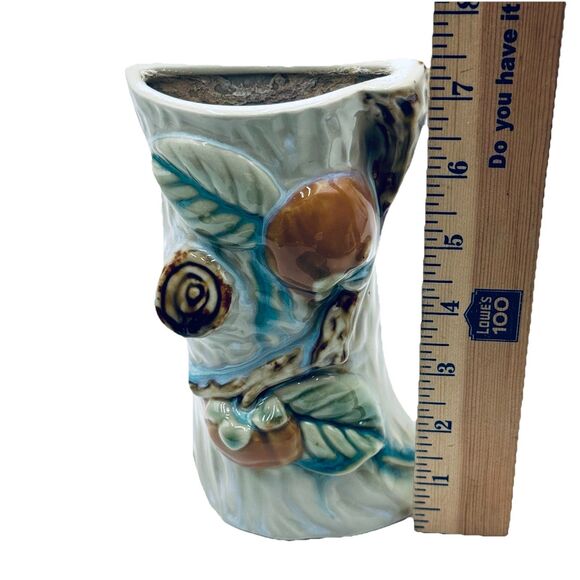 Vintage Wall Pocket Tree Stump with Peaches or Apples & Leaves on a Branch - Picture 7 of 10